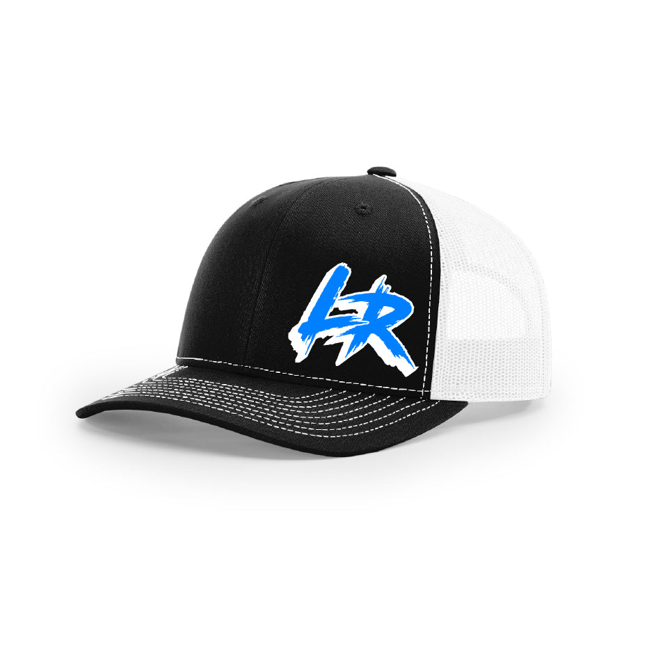 Embroidered "LR" Logo on Black & White Trucker Hat