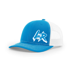 Embroidered "LR" Logo on Blue & White Trucker Hat