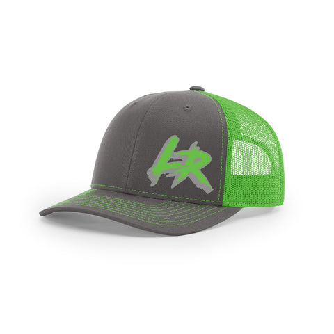 Embroidered "LR" Logo on Green & Gray Trucker Hat