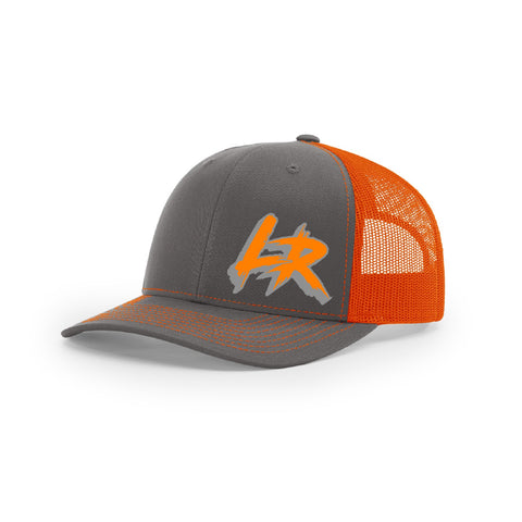 Embroidered "LR" Logo on Orange & Gray Trucker Hat