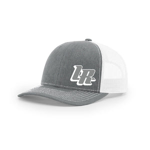 Embroidered "LR" Bold Logo on Gray & White Trucker Hat