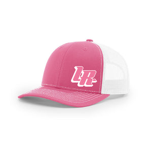 Embroidered "LR" Bold Logo on Pink & White Trucker Hat