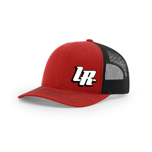 Embroidered "LR" Bold Logo on Red & Black Trucker Hat