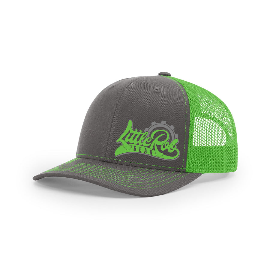 Embroidered "Little Rob Gear" Logo on Green & Gray Hat