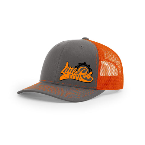 Embroidered "Little Rob Gear" Logo on Orange & Gray Trucker Hat