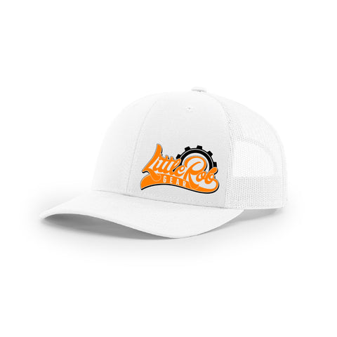 Embroidered "Little Rob Gear" Logo on White Trucker Hat